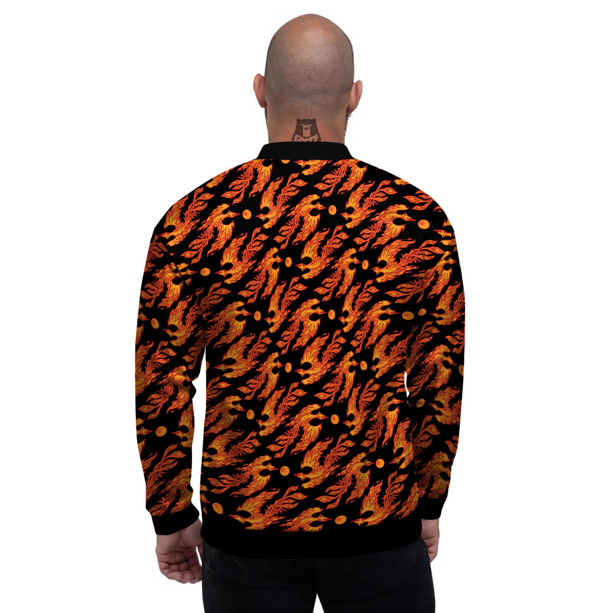 Phoenix Fire On Black Print Pattern Men's Bomber Jacket-grizzshop
