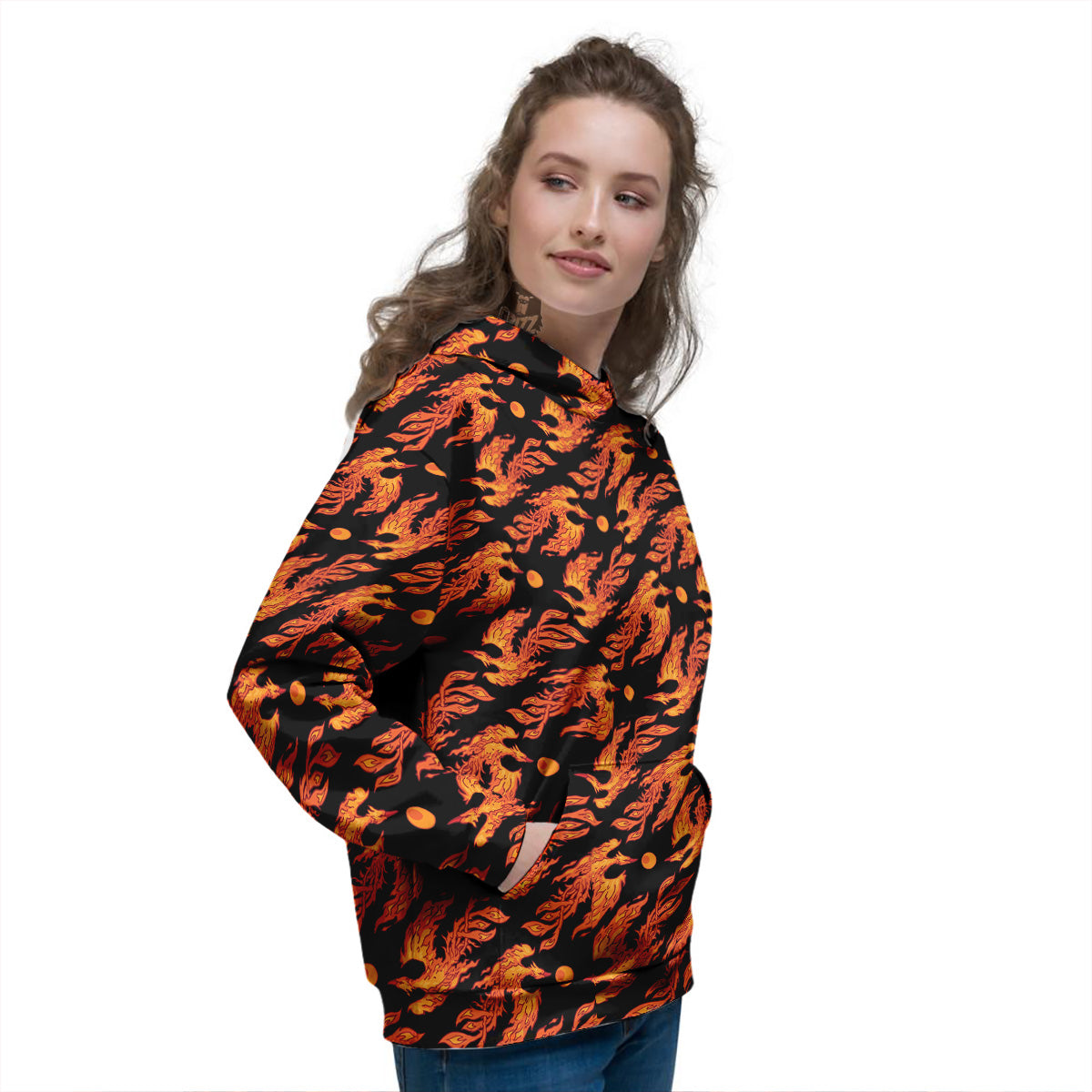 Phoenix Fire On Black Print Pattern Women's Hoodie-grizzshop