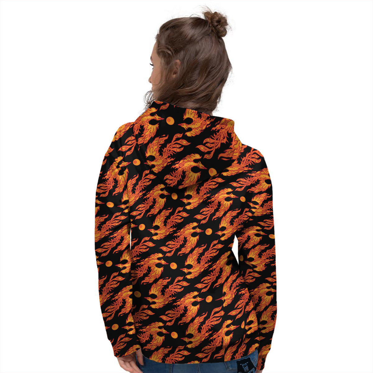 Phoenix Fire On Black Print Pattern Women's Hoodie-grizzshop