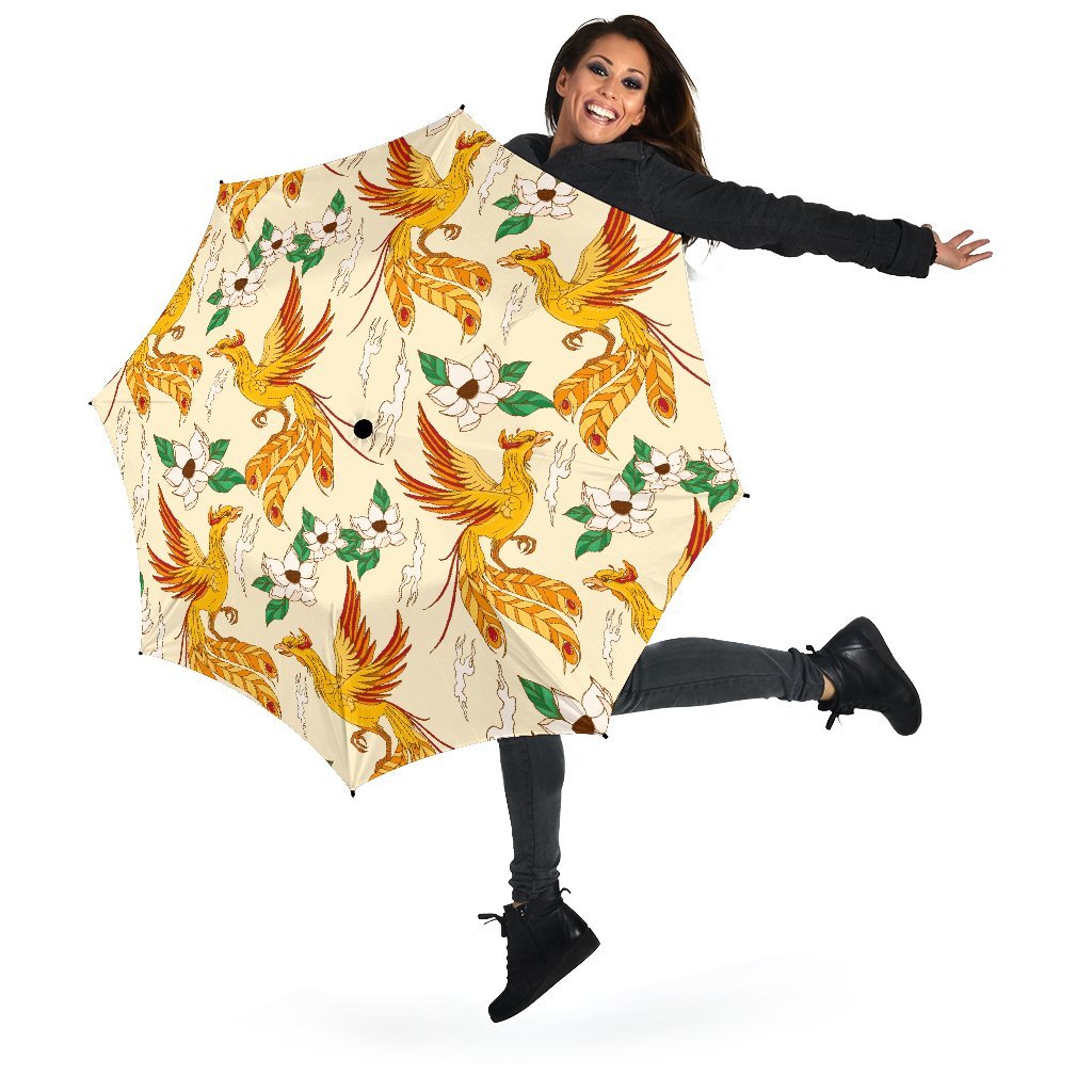 Phoenix Floral Pattern Print Automatic Foldable Umbrella-grizzshop