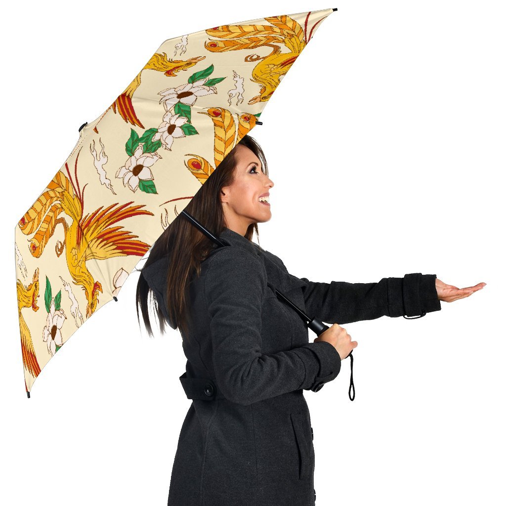 Phoenix Floral Pattern Print Automatic Foldable Umbrella-grizzshop
