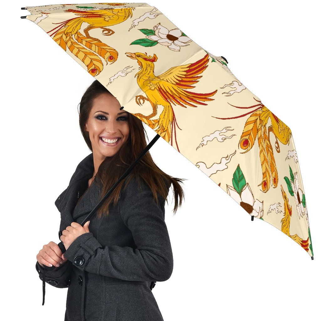 Phoenix Floral Pattern Print Automatic Foldable Umbrella-grizzshop
