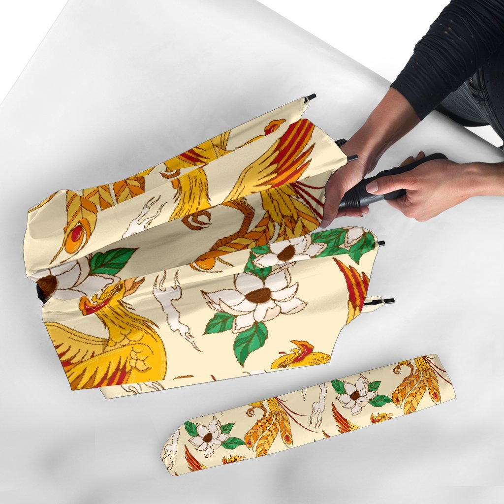 Phoenix Floral Pattern Print Automatic Foldable Umbrella-grizzshop