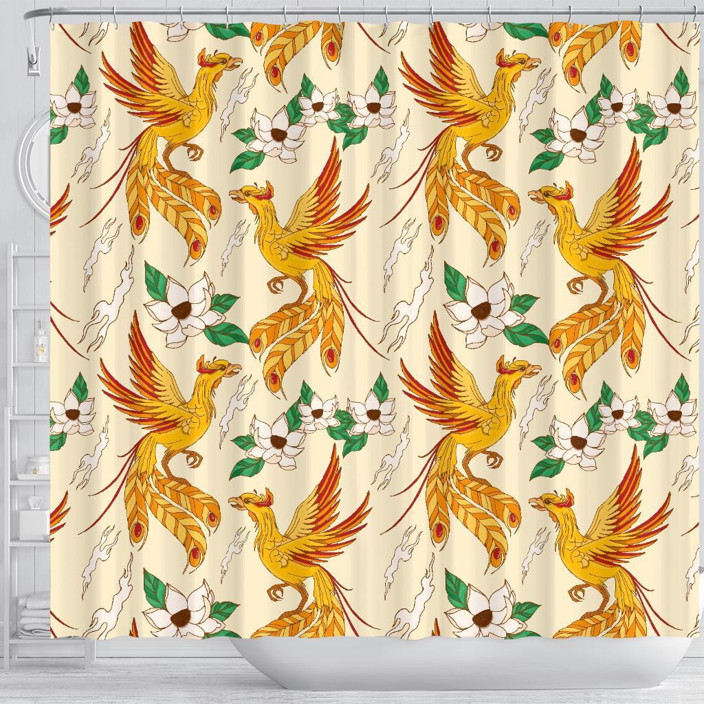 Phoenix Floral Pattern Print Bathroom Shower Curtain-grizzshop