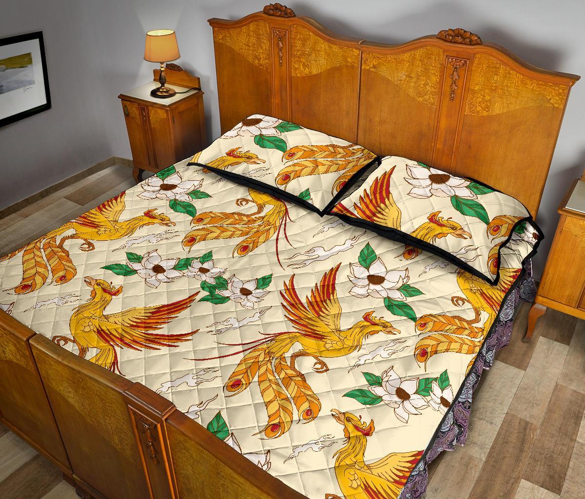 Phoenix Floral Pattern Print Bed Set Quilt-grizzshop