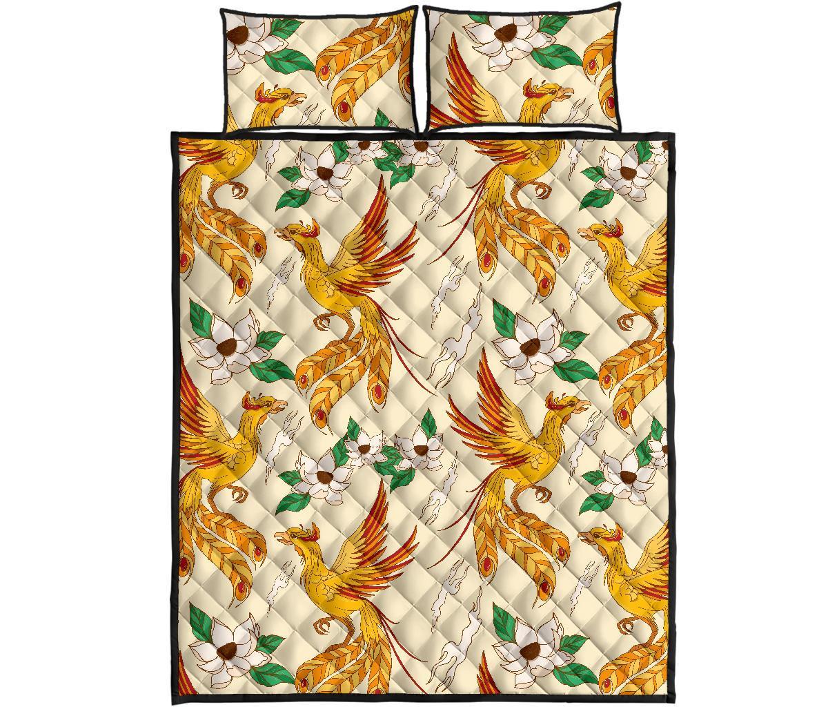 Phoenix Floral Pattern Print Bed Set Quilt-grizzshop