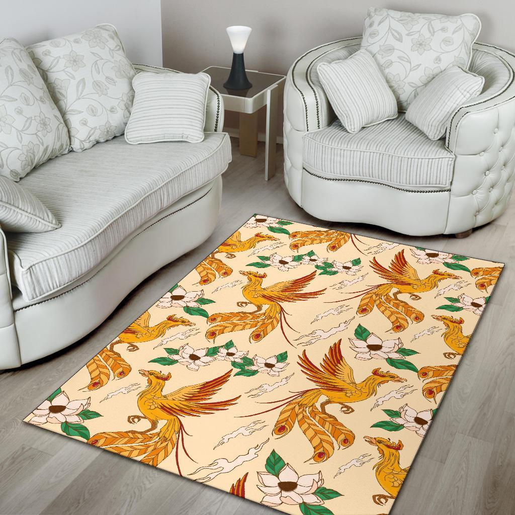 Phoenix Floral Pattern Print Floor Mat-grizzshop