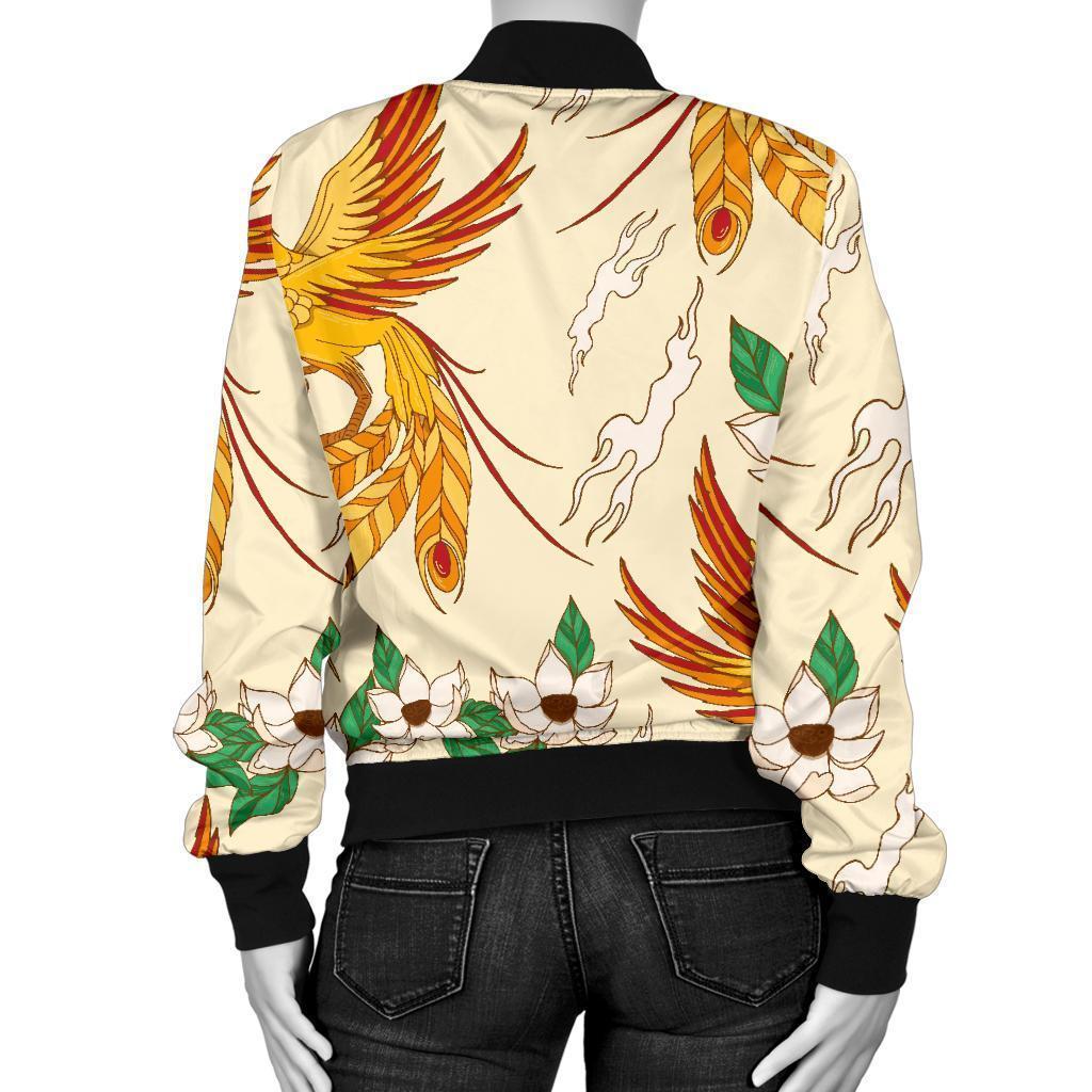 Phoenix Floral Pattern Print Women Casual Bomber Jacket-grizzshop