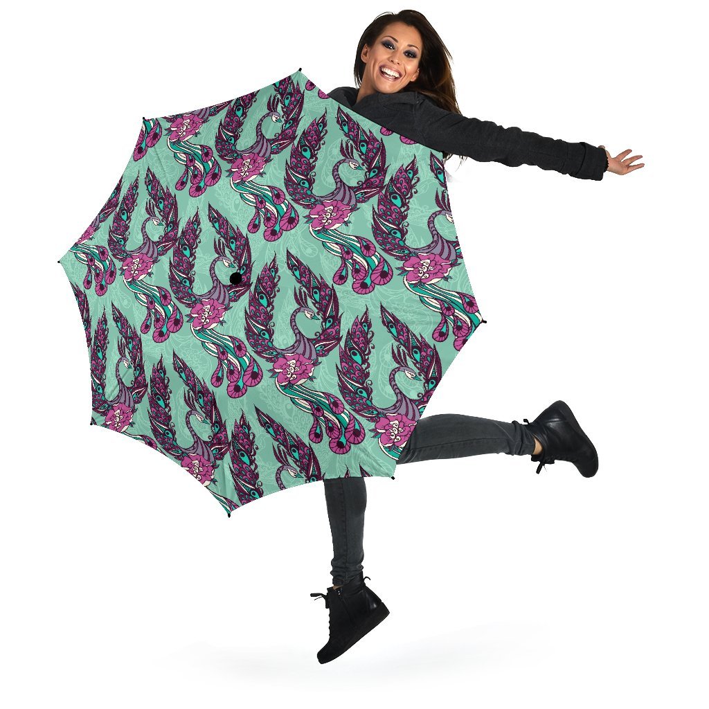 Phoenix Floral Print Pattern Automatic Foldable Umbrella-grizzshop