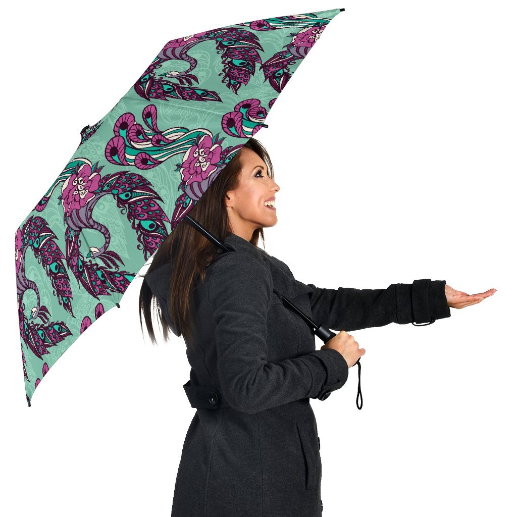 Phoenix Floral Print Pattern Automatic Foldable Umbrella-grizzshop