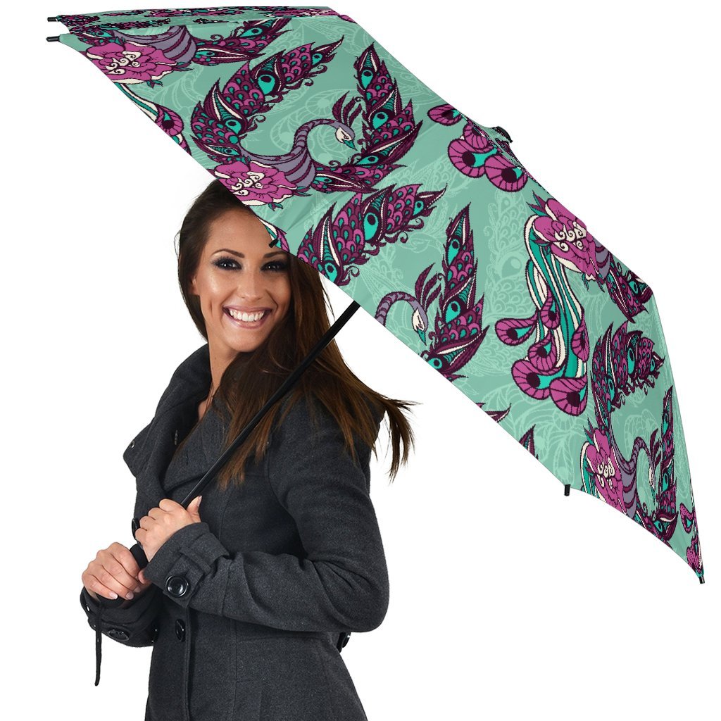 Phoenix Floral Print Pattern Automatic Foldable Umbrella-grizzshop