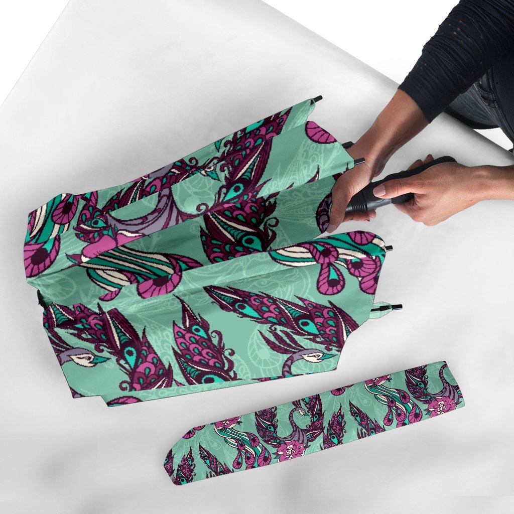 Phoenix Floral Print Pattern Automatic Foldable Umbrella-grizzshop