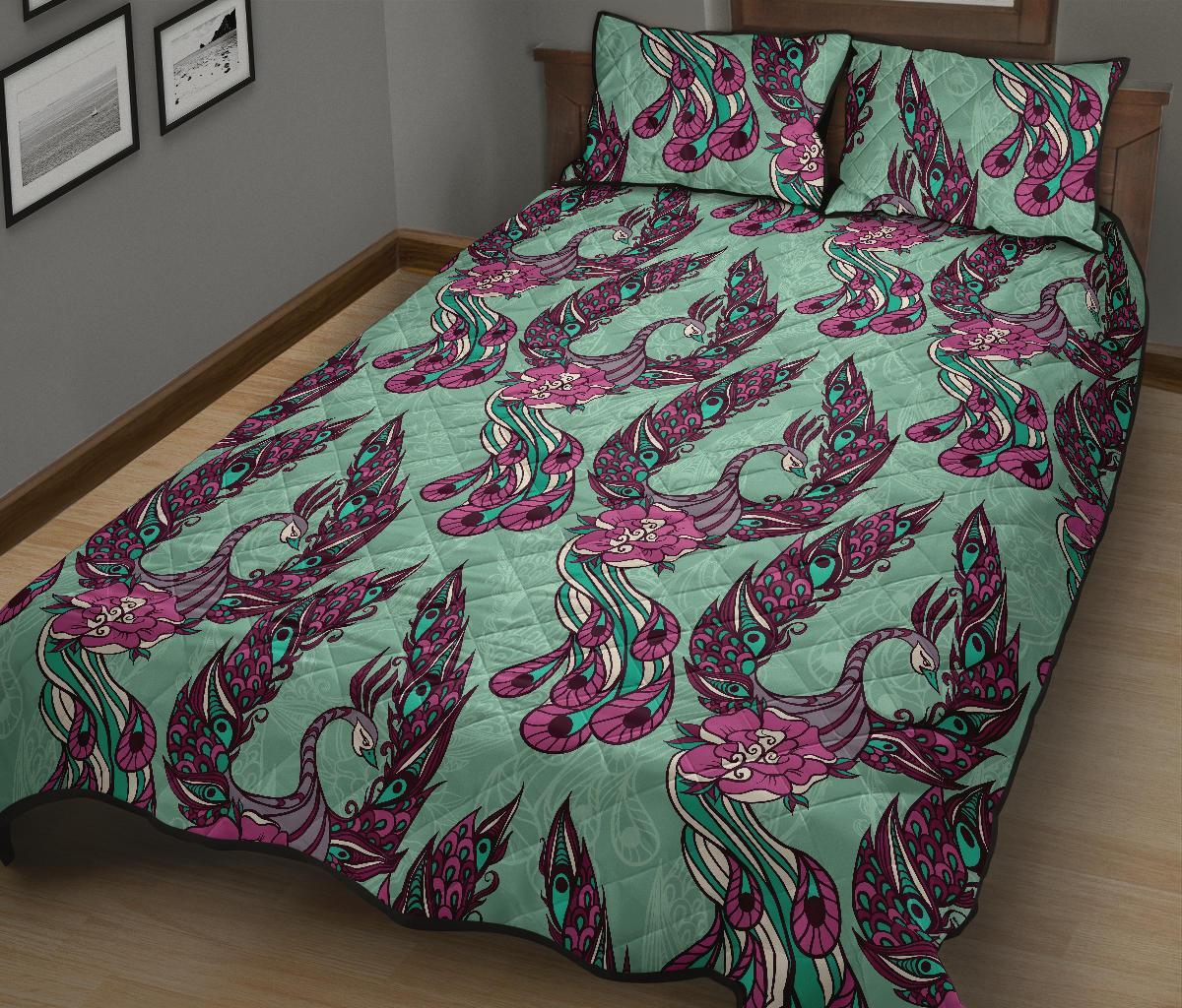 Phoenix Floral Print Pattern Bed Set Quilt-grizzshop