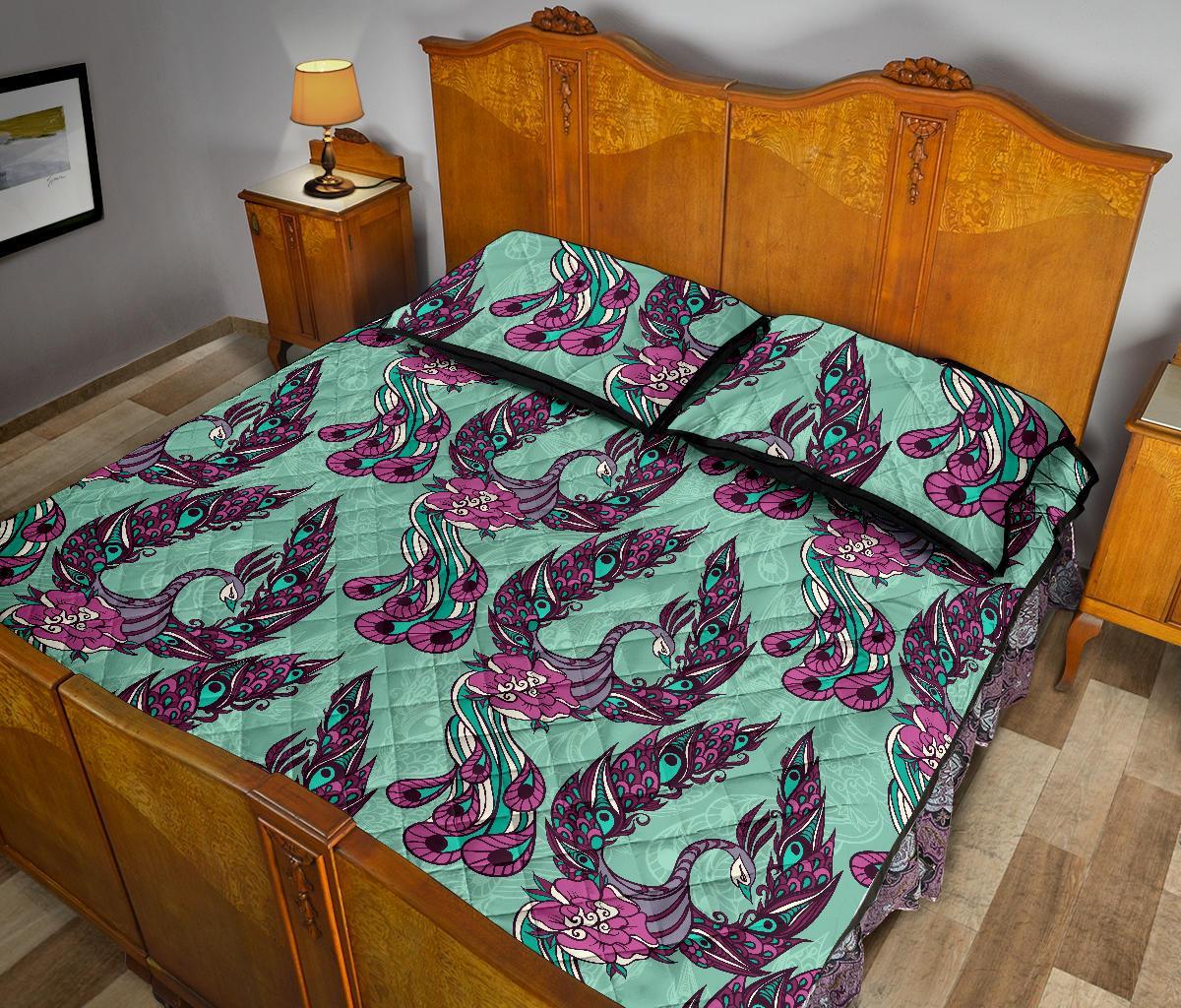 Phoenix Floral Print Pattern Bed Set Quilt-grizzshop