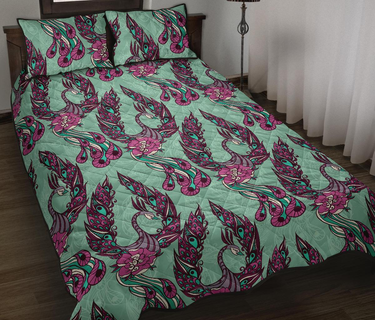 Phoenix Floral Print Pattern Bed Set Quilt-grizzshop