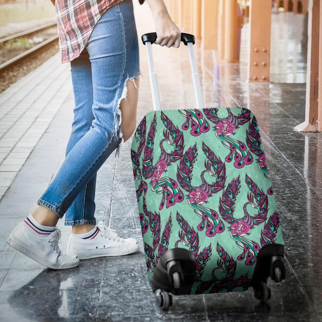 Phoenix Floral Print Pattern Luggage Cover Protector-grizzshop