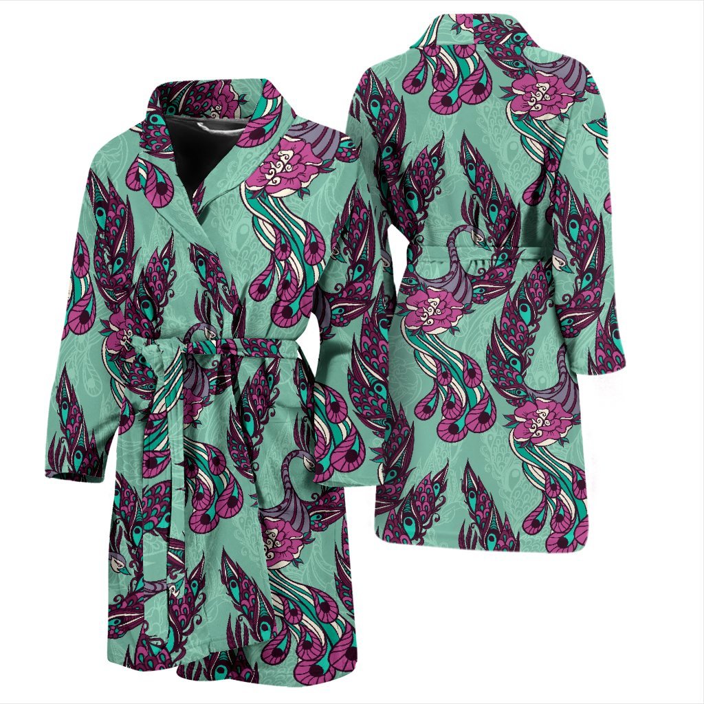 Phoenix Floral Print Pattern Men Long Robe-grizzshop