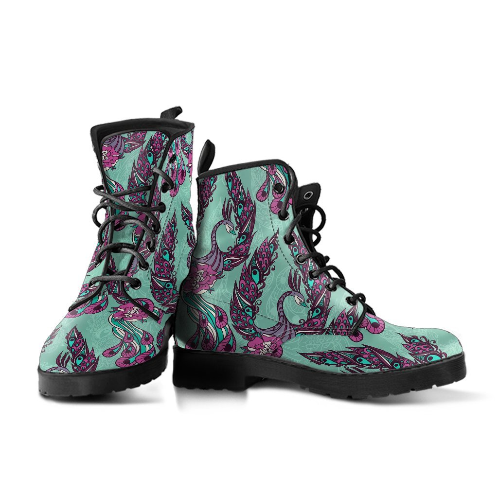 Phoenix Floral Print Pattern Men Women Leather Boots-grizzshop
