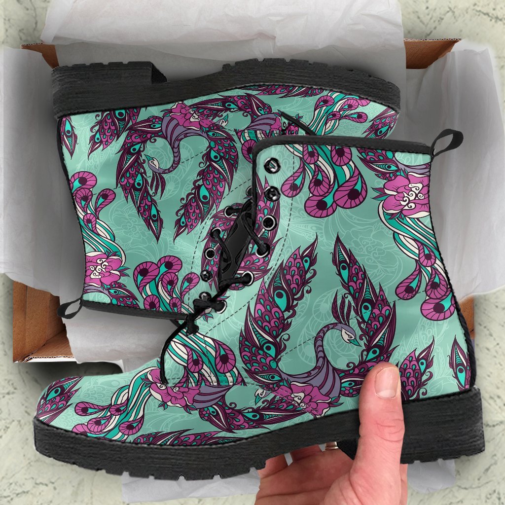 Phoenix Floral Print Pattern Men Women Leather Boots-grizzshop