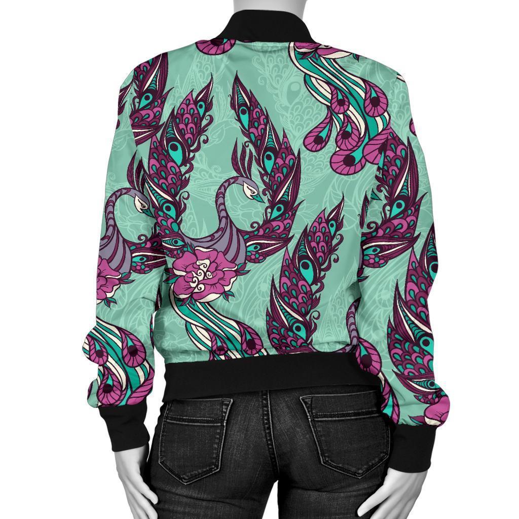 Phoenix Floral Print Pattern Women Casual Bomber Jacket-grizzshop