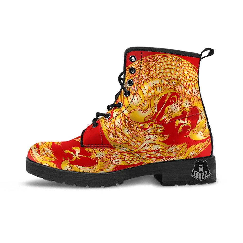 Phoenix Japanese Print Leather Boots-grizzshop