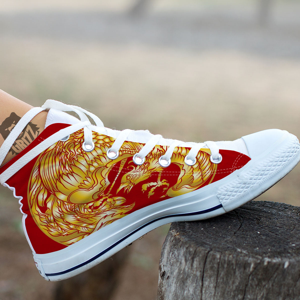 Phoenix Japanese Print White High Top Shoes-grizzshop