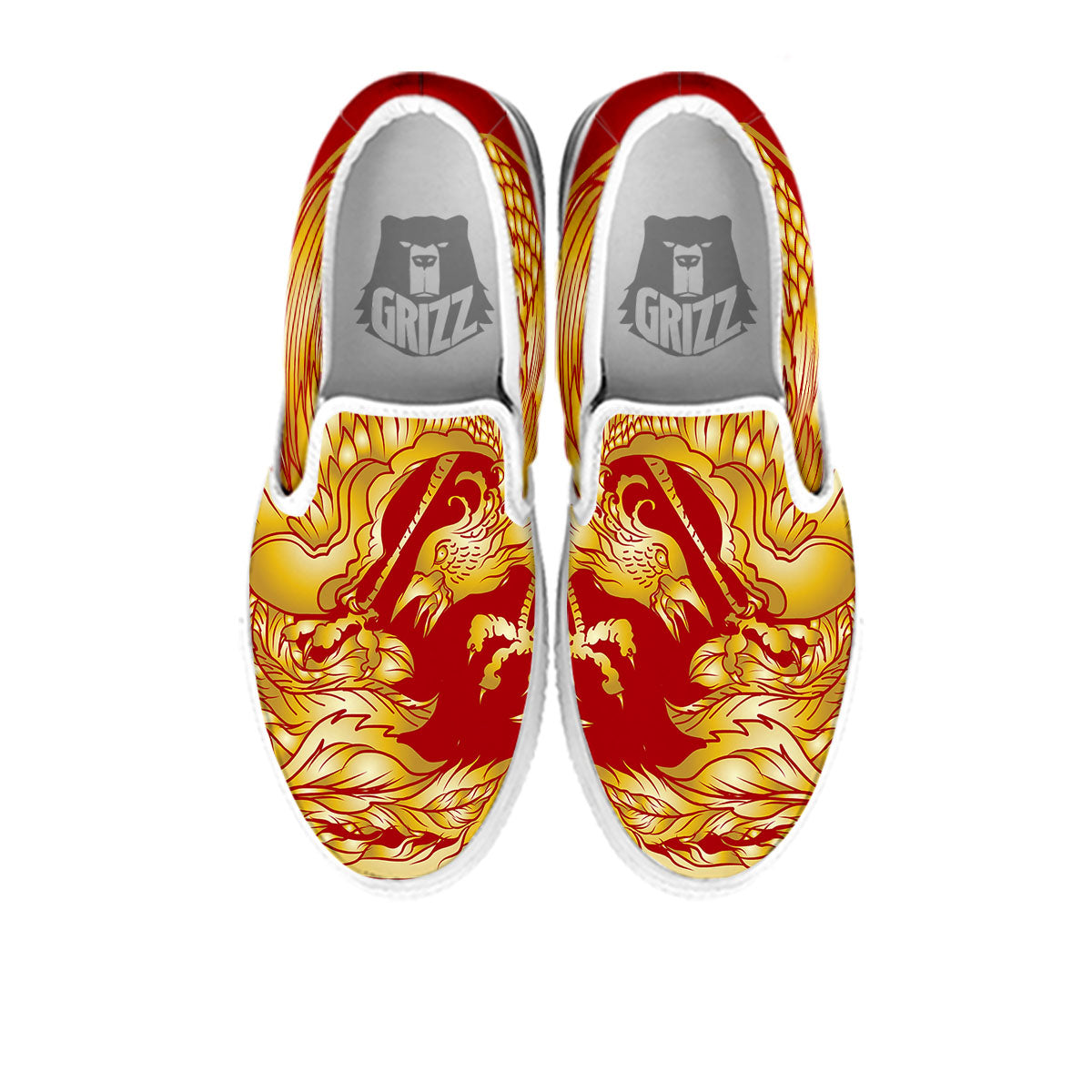 Phoenix Japanese Print White Slip On Shoes-grizzshop