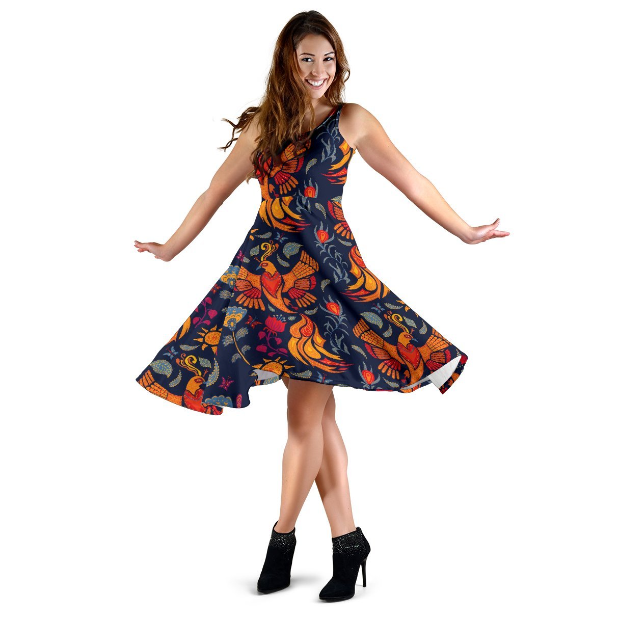 Phoenix Pattern Print Dress-grizzshop