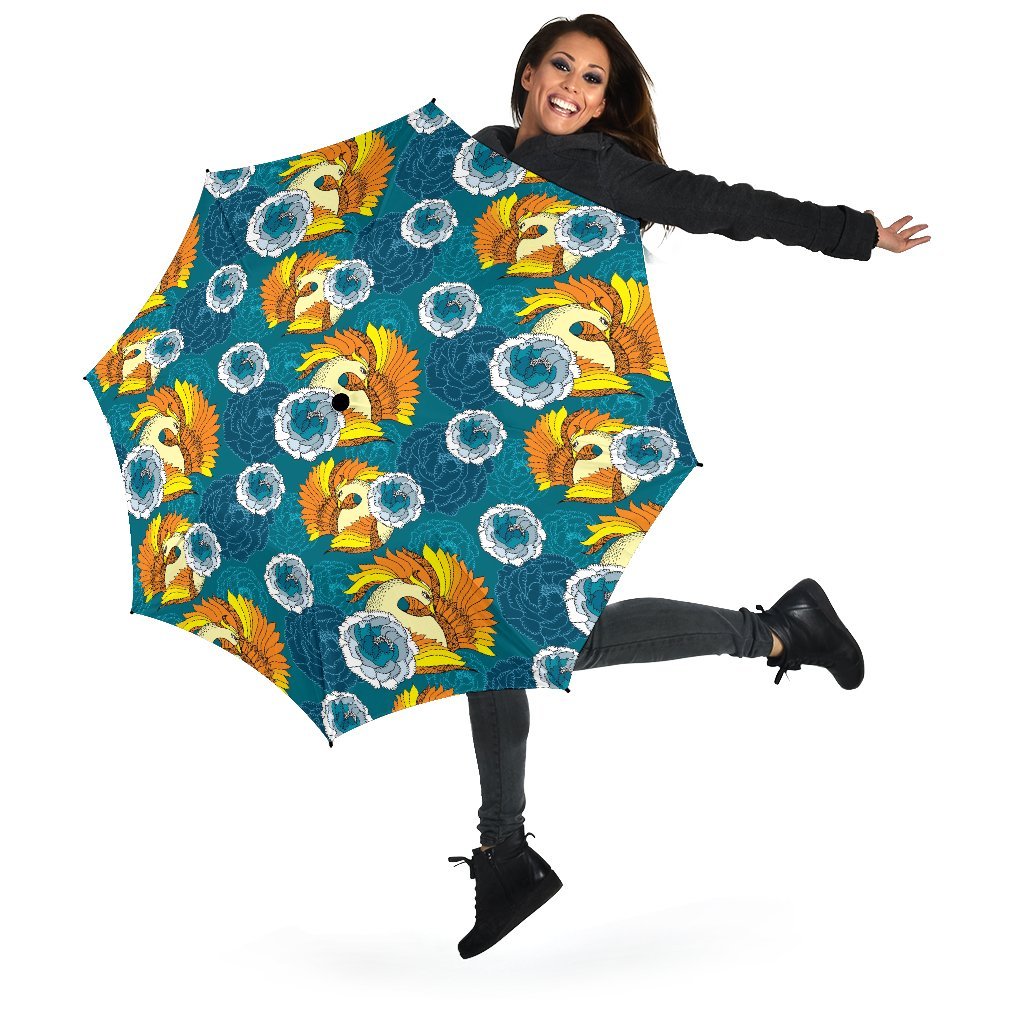 Phoenix Pattern Print Floral Automatic Foldable Umbrella-grizzshop