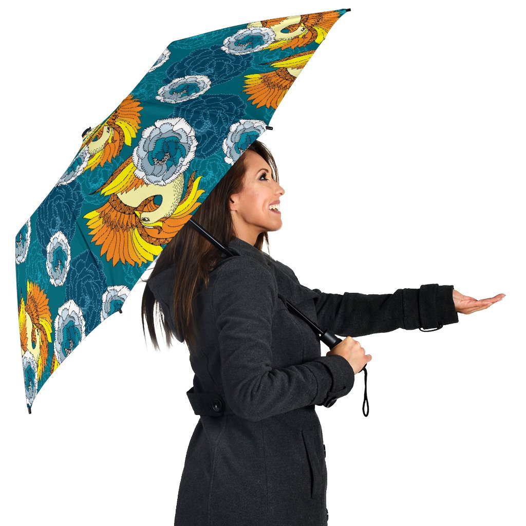 Phoenix Pattern Print Floral Automatic Foldable Umbrella-grizzshop