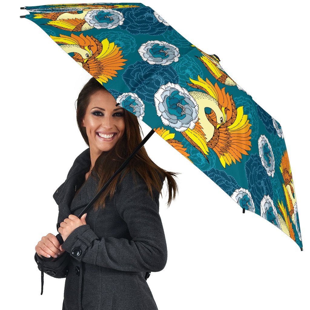 Phoenix Pattern Print Floral Automatic Foldable Umbrella-grizzshop