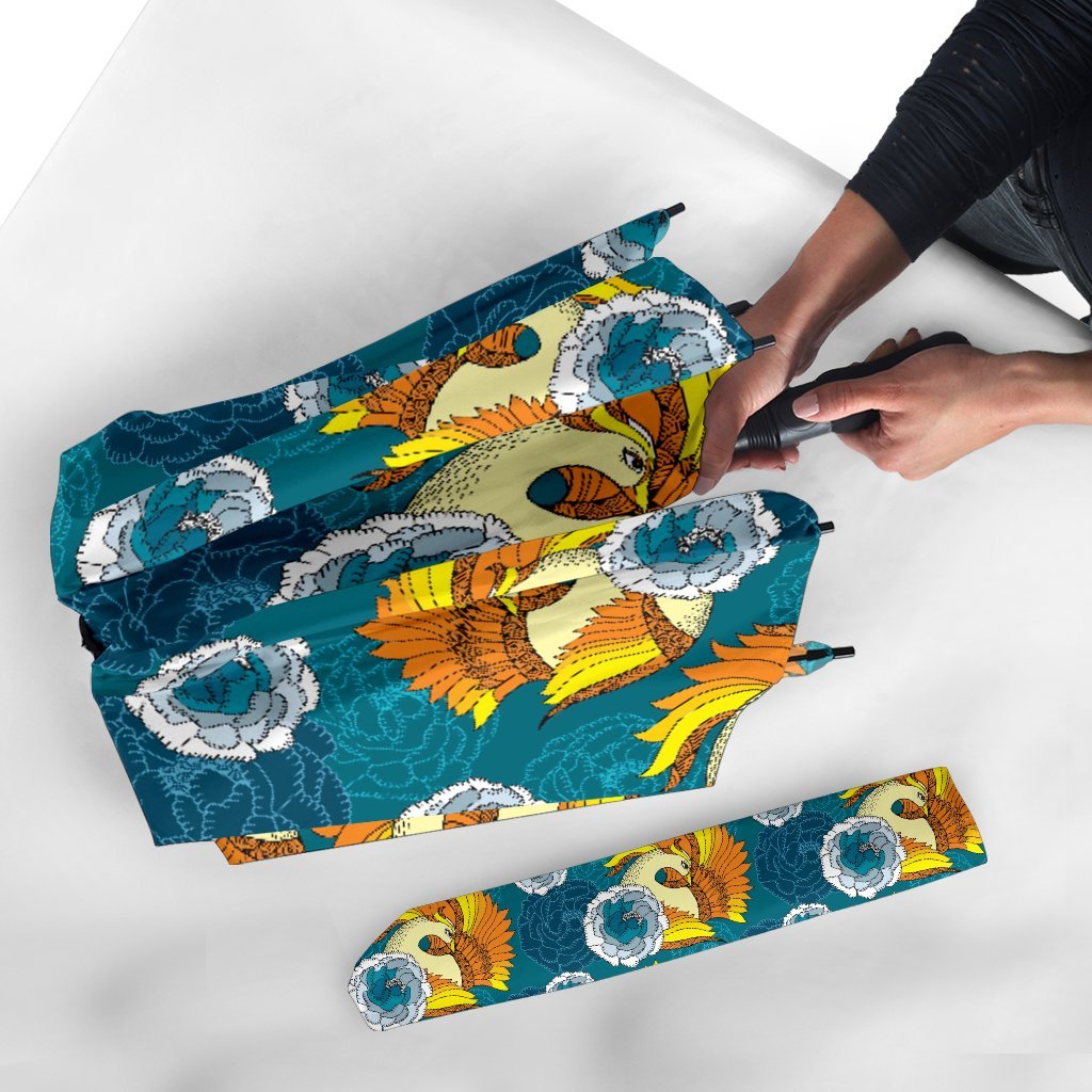 Phoenix Pattern Print Floral Automatic Foldable Umbrella-grizzshop