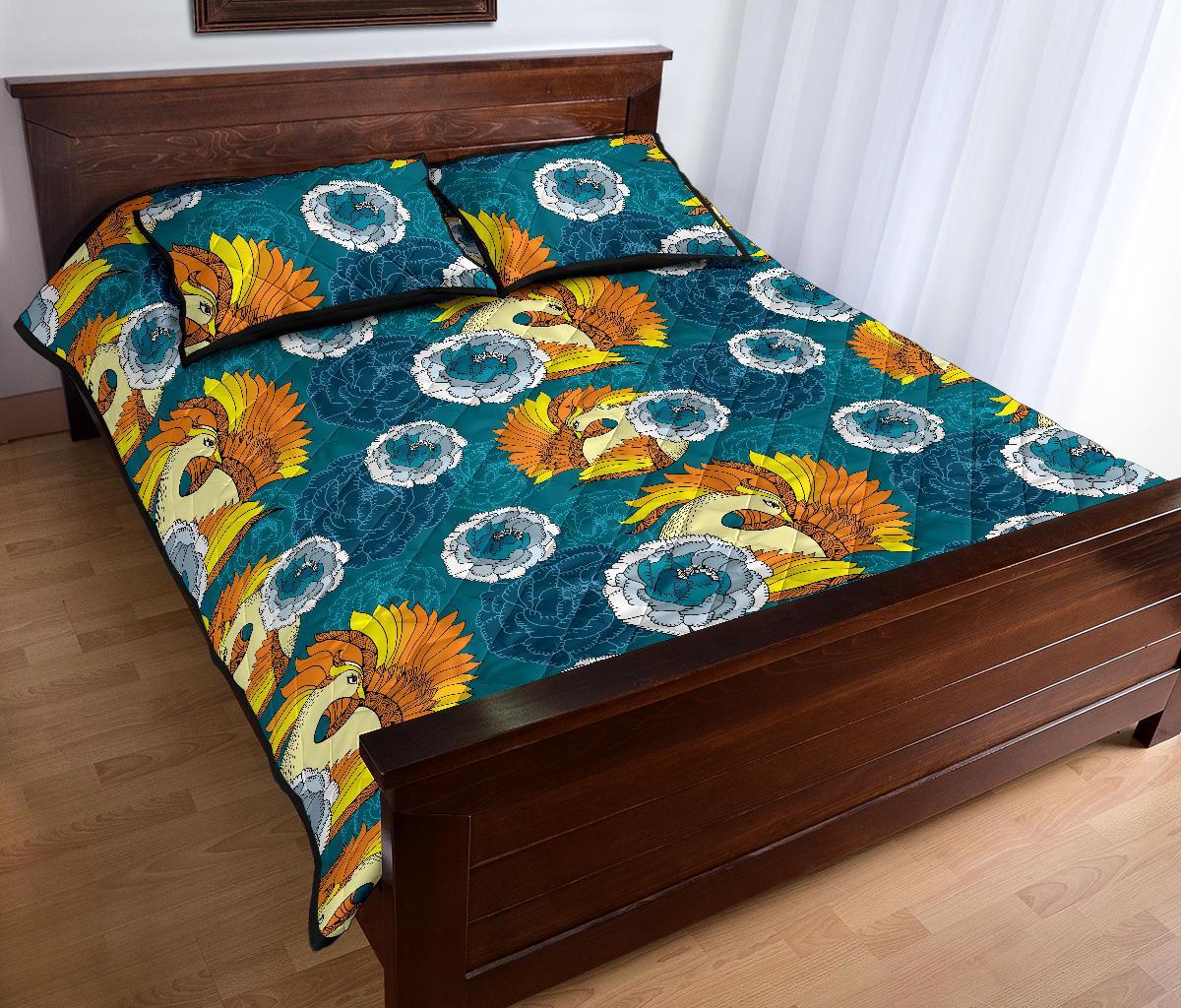 Phoenix Pattern Print Floral Bed Set Quilt-grizzshop