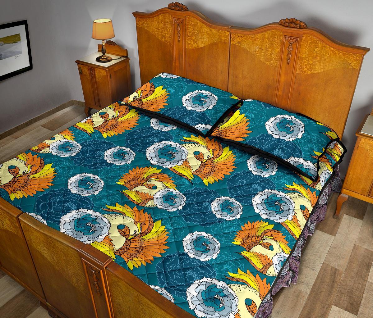 Phoenix Pattern Print Floral Bed Set Quilt-grizzshop