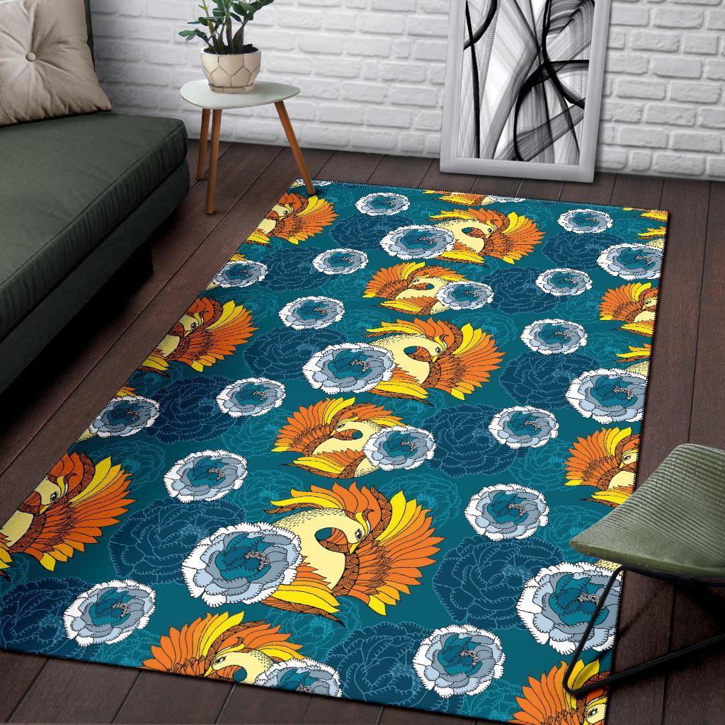 Phoenix Pattern Print Floral Floor Mat-grizzshop