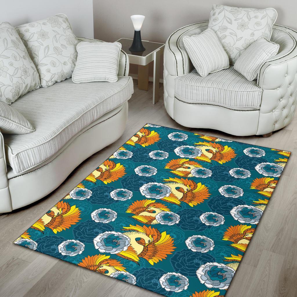 Phoenix Pattern Print Floral Floor Mat-grizzshop