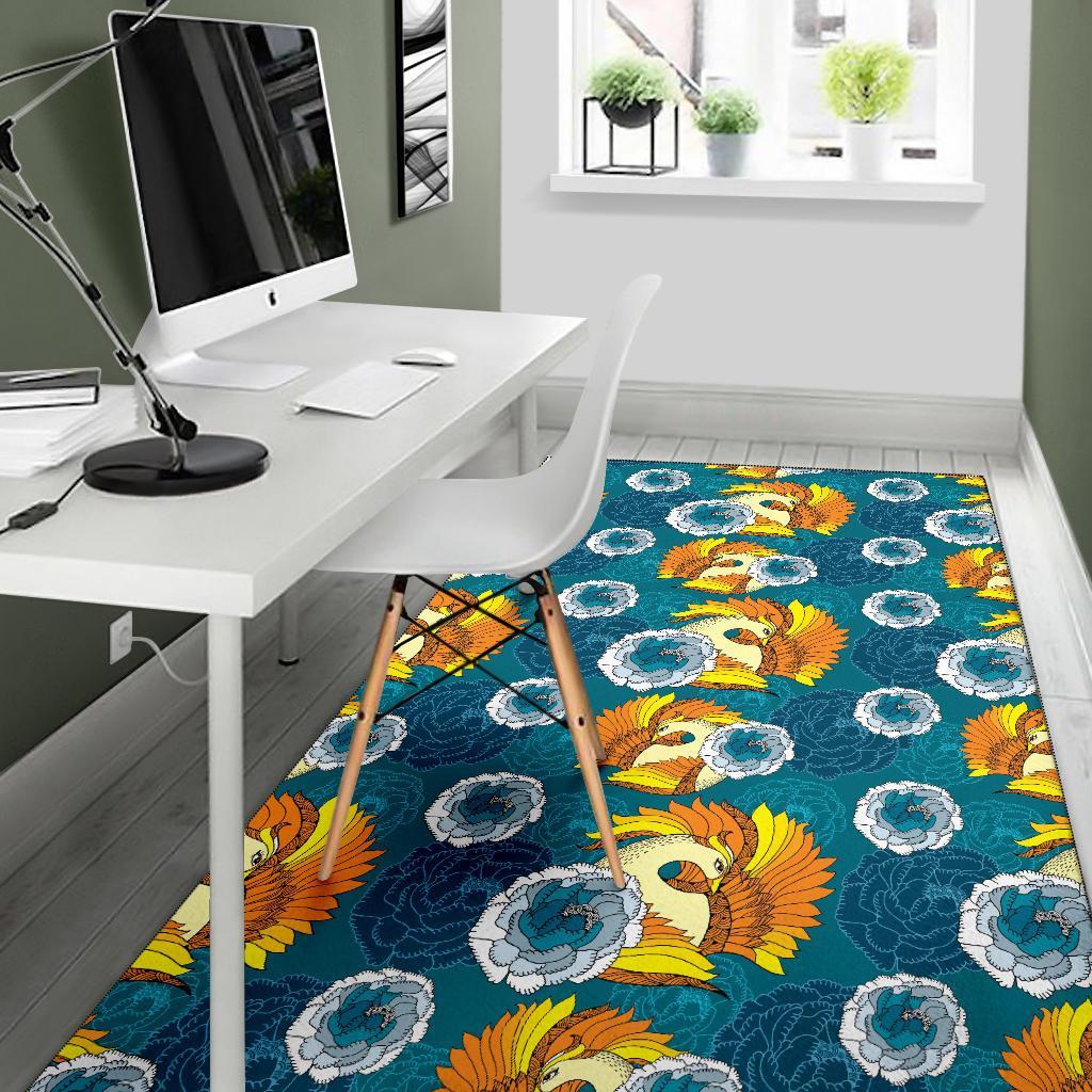 Phoenix Pattern Print Floral Floor Mat-grizzshop