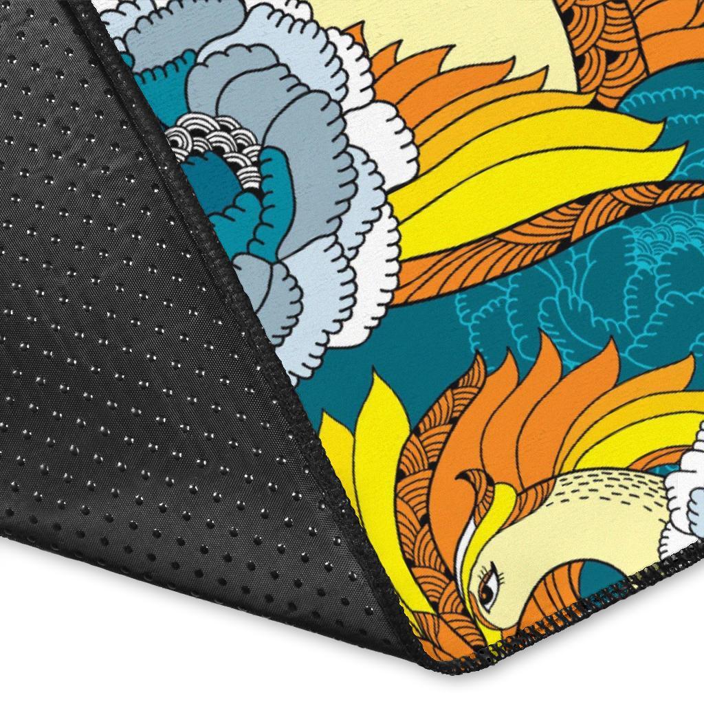 Phoenix Pattern Print Floral Floor Mat-grizzshop