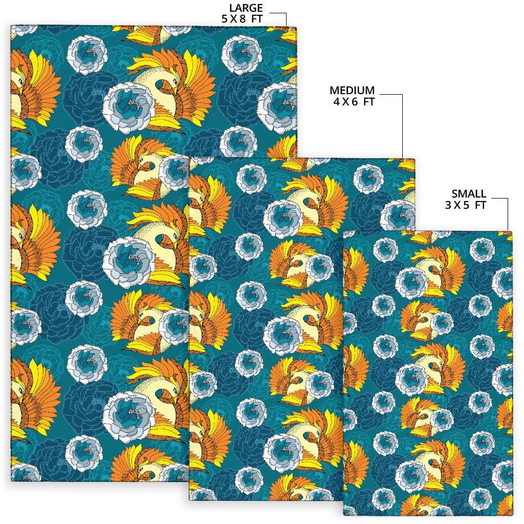 Phoenix Pattern Print Floral Floor Mat-grizzshop