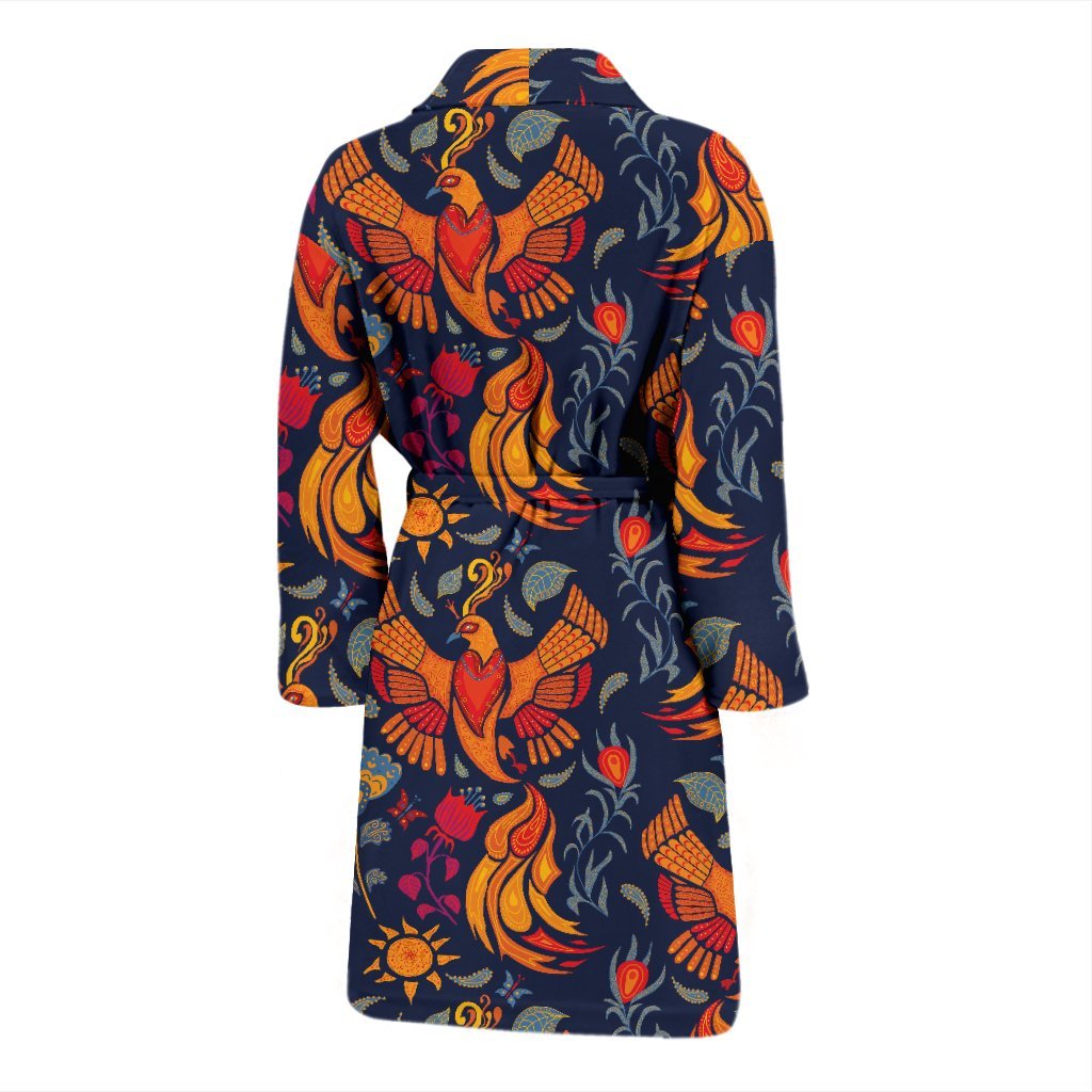 Phoenix Pattern Print Men Long Robe-grizzshop
