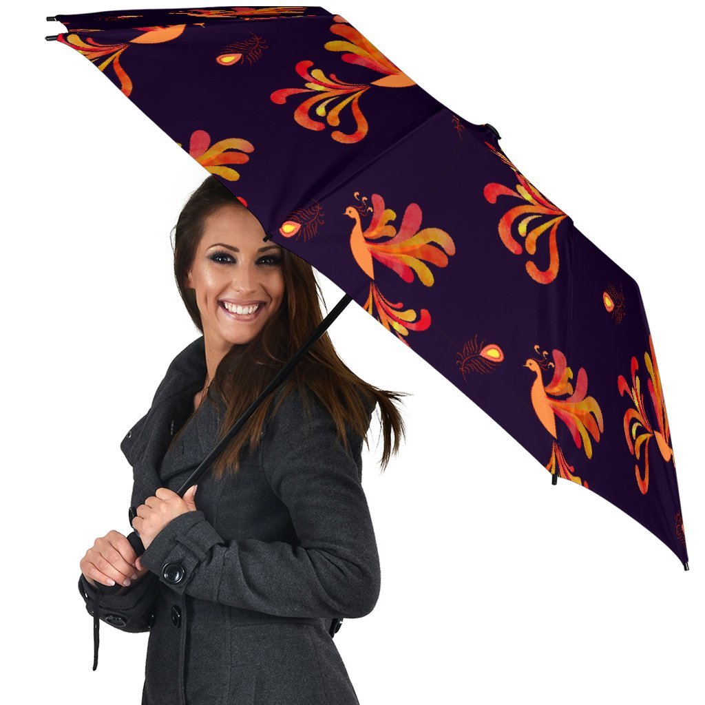 Phoenix Print Pattern Automatic Foldable Umbrella-grizzshop
