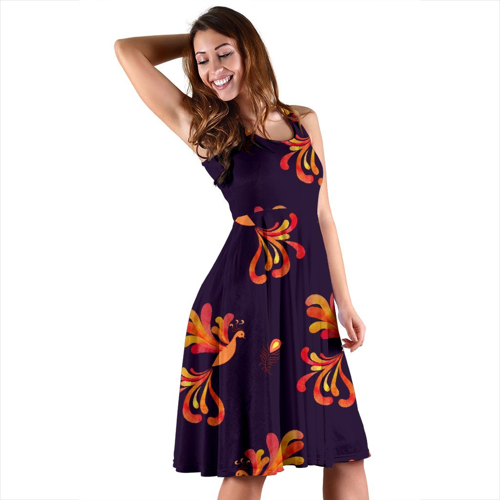 Phoenix Print Pattern Dress-grizzshop