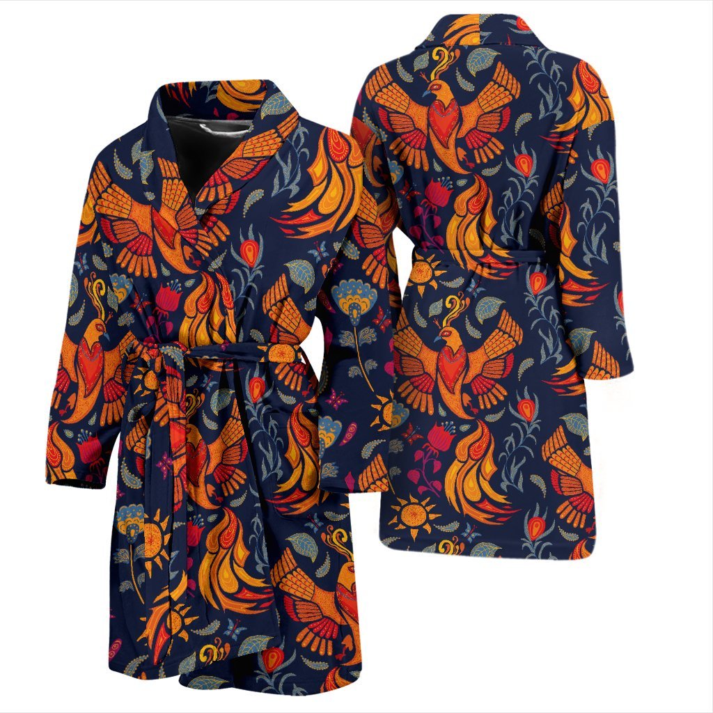 Phoenix Pattern Print Men Long Robe-grizzshop