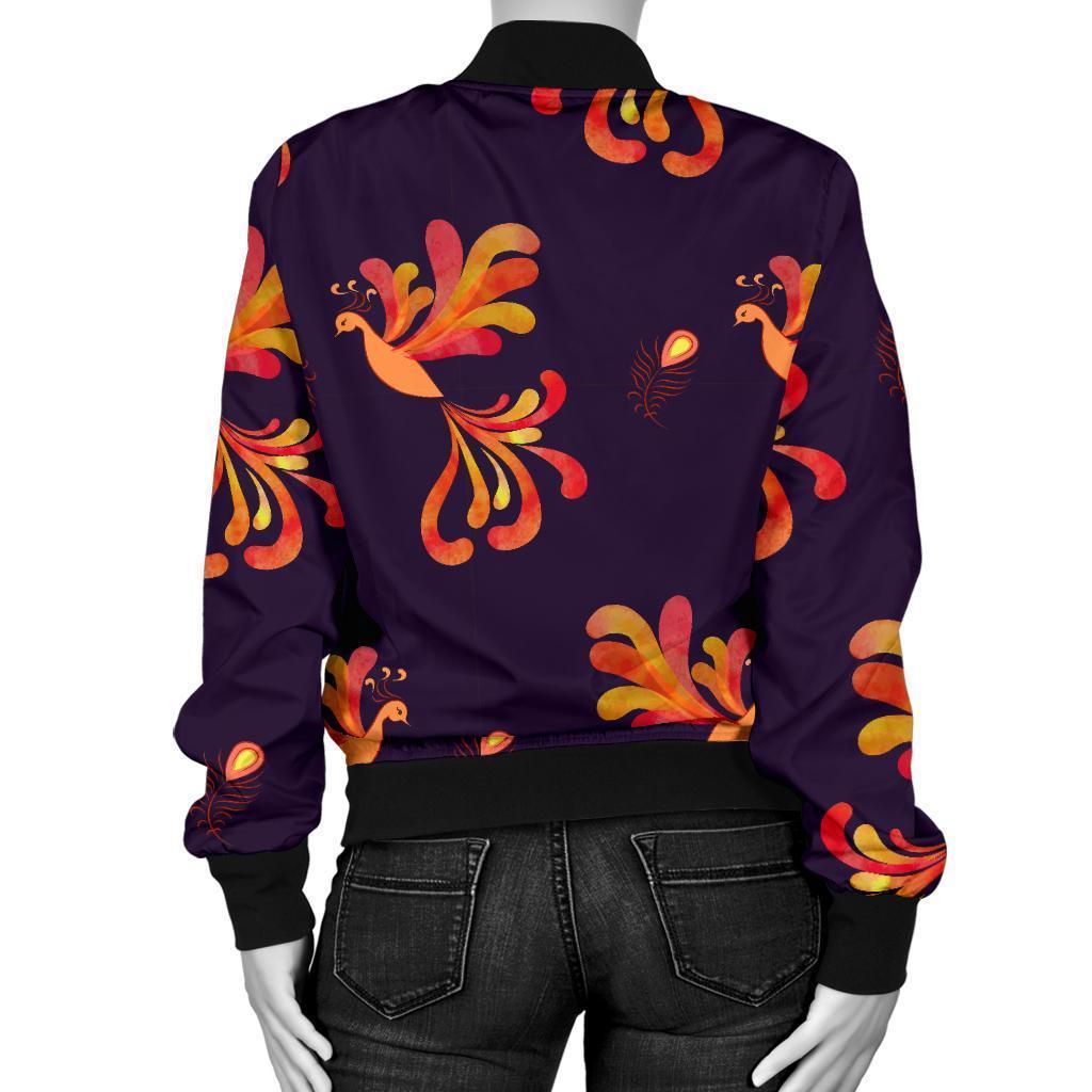 Phoenix Print Pattern Women Casual Bomber Jacket-grizzshop
