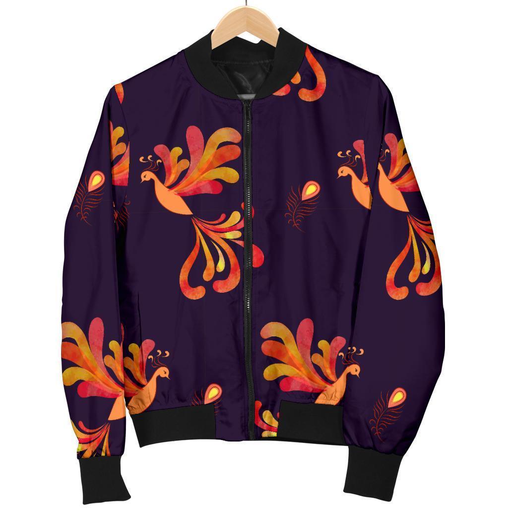 Phoenix Print Pattern Women Casual Bomber Jacket-grizzshop