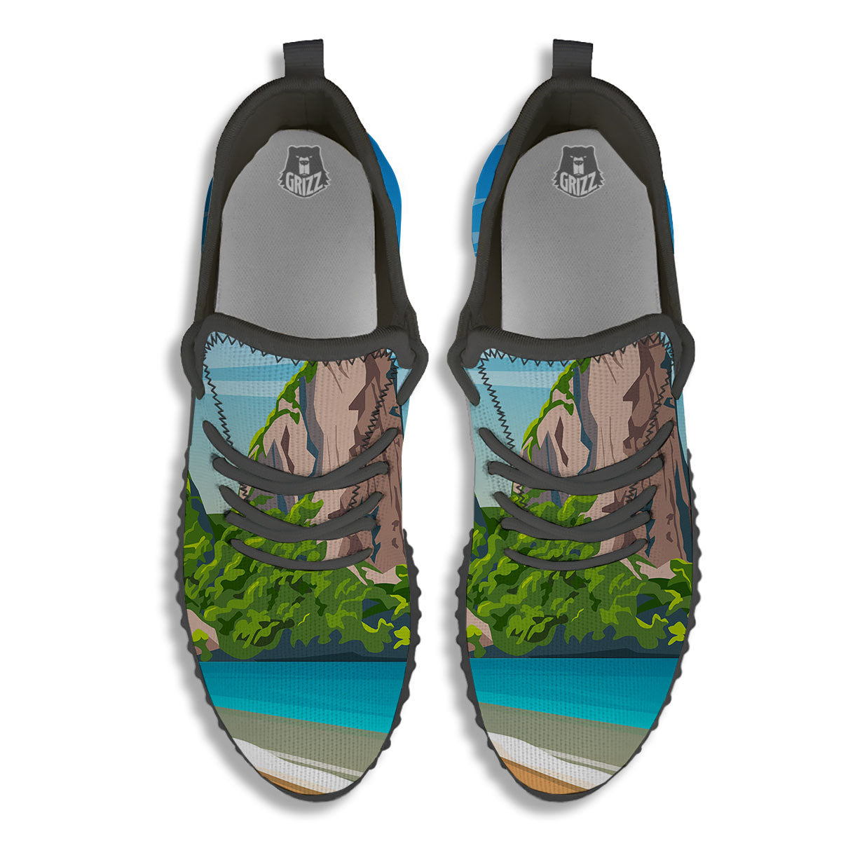 Phuket Thailand Cartoon Print Black Walking Shoes-grizzshop