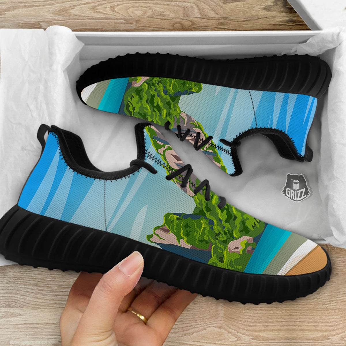Phuket Thailand Cartoon Print Black Walking Shoes-grizzshop