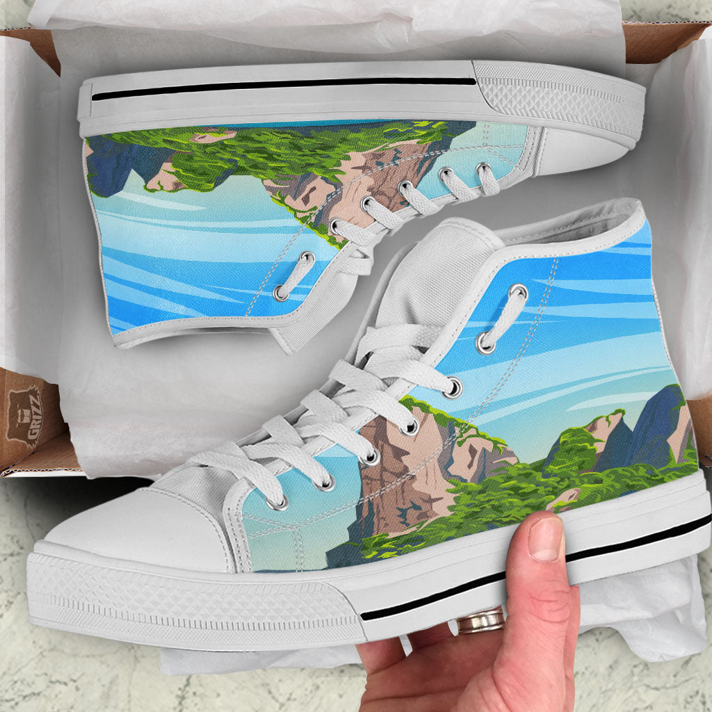 Phuket Thailand Cartoon Print White High Top Shoes-grizzshop