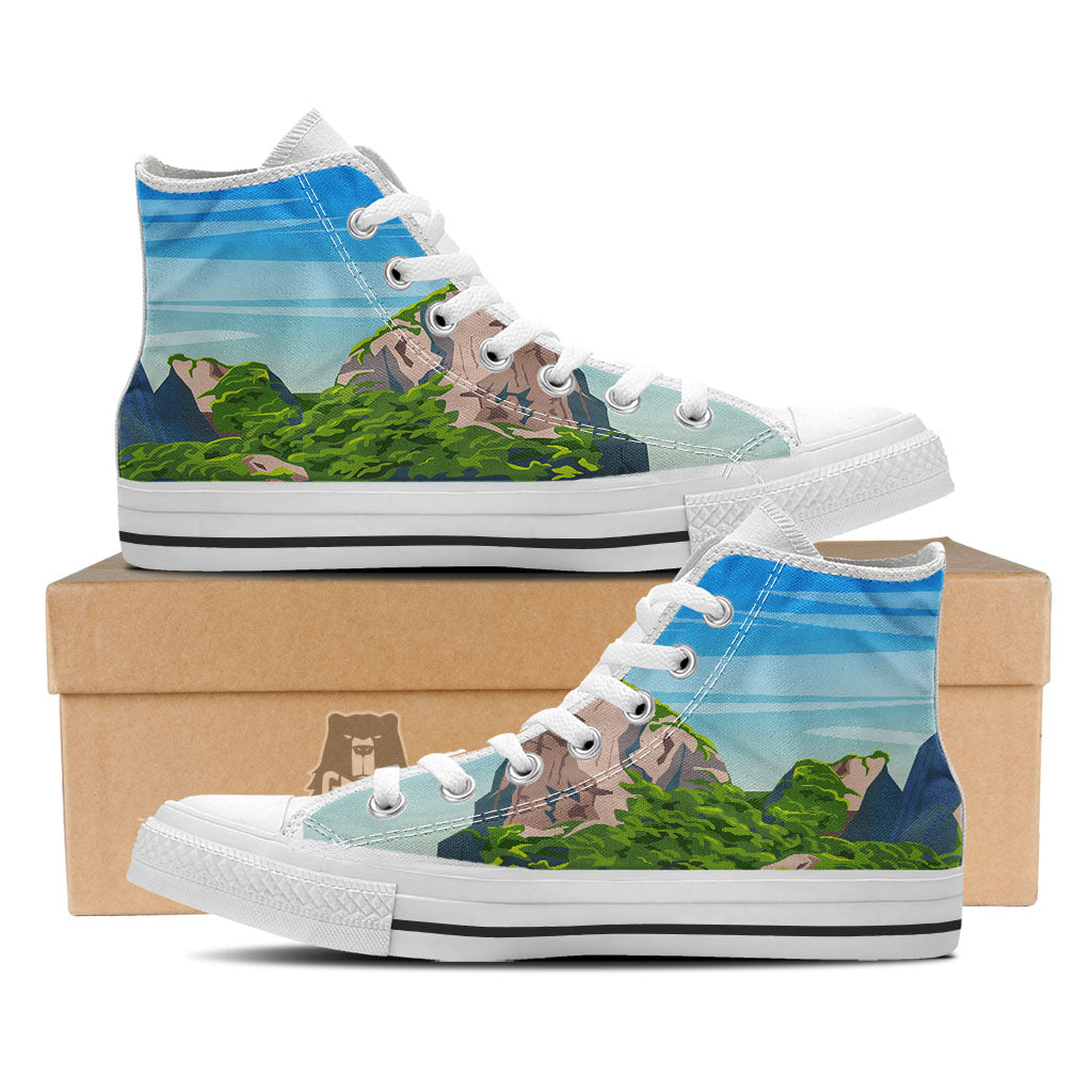 Phuket Thailand Cartoon Print White High Top Shoes-grizzshop