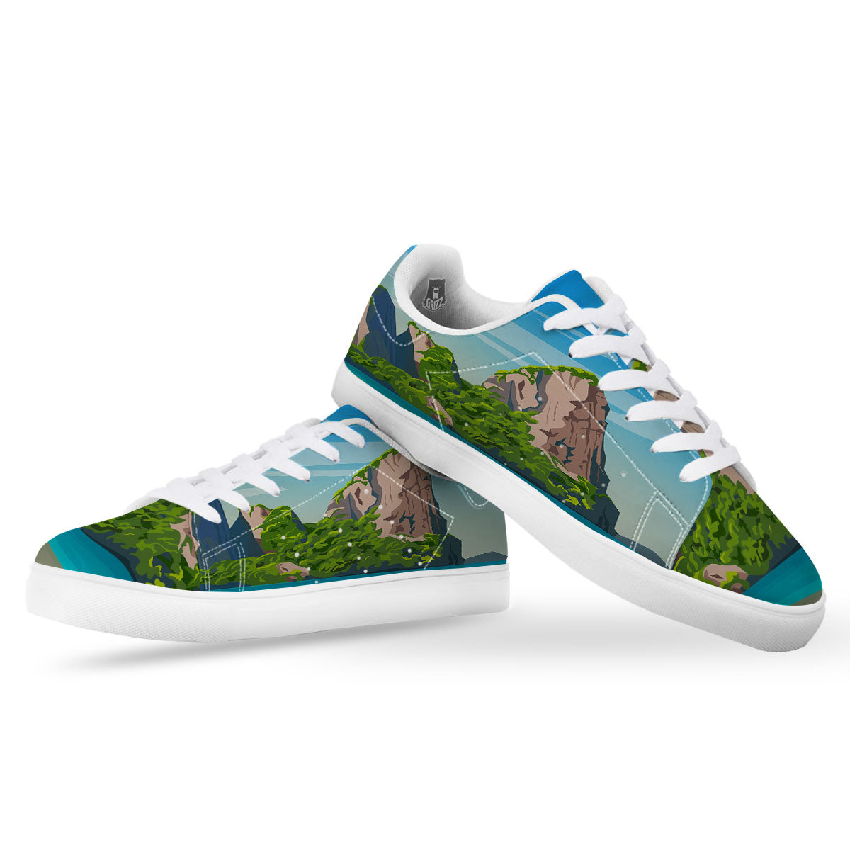 Phuket Thailand Cartoon Print White Low Top Sneakers-grizzshop